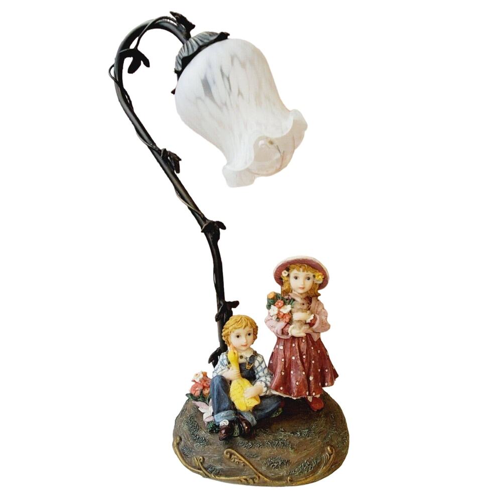 Montefiori Collection Italy Desin Lamp 16.5 Girl & Boy Holding Animals Vintage